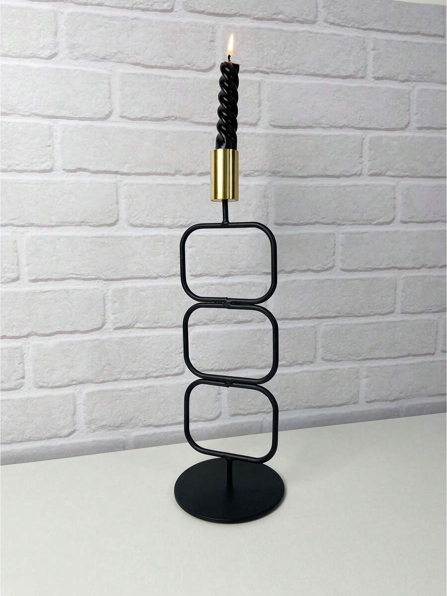 現代簡約幾何金屬底座黑色創意鐵藝燭台，浪漫燭光晚餐桌面裝飾，家居燭台擺設 - 黑色 - 查看 1