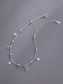 時尚極簡中空星形腳鏈，S925純銀珠子與五角星裝飾，腳上珠寶，適用於假日 - 星星 - 查看 2