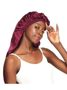 Long Satin Sleep Bonnet -Extra Large Night Cap For Women With Long Curly Dreadlock Braid Hair - Burgundy - View 5