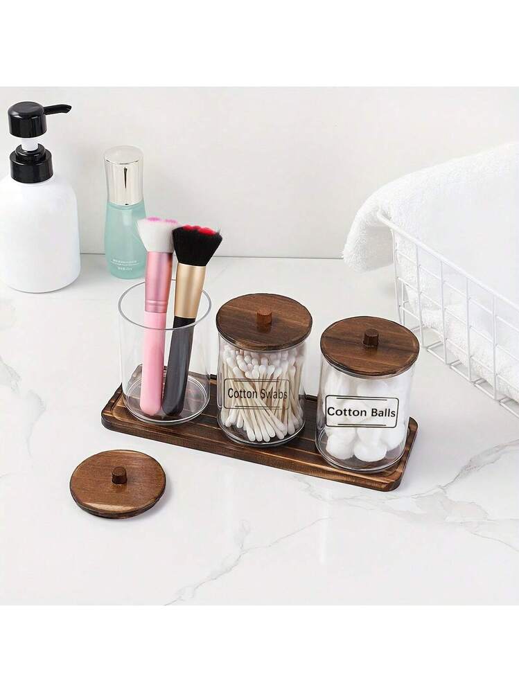 Levemolo Porta Cotton Fioc per Bagno in Legno Divisori Rimovibili e Coperchio Comodo, Organizer Elegante e Pratico per Pads e Prodotti Femminili
