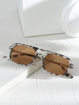 1 件塑料小方形框架装饰时尚眼镜复古色调海滩配饰女士海滩配饰眼镜色调基础款秋冬女士服装商务休闲礼物适合夏季海滩度假、户外、旅行