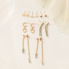 Elegant Style Love Pendant Metal Tassel Line Earring Set - Yellow Gold - View 2