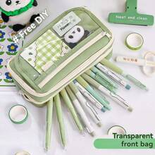 1pc Black Super-Pencil Case With Lovely Panda Pattern, Popular Stationery Box/Pen Holder For Students, Large Capacity Transparent Pencil Case/Pouch For Male Or Female Students, Highly Attractive Pencil Case For Primary And Middle School Students Back To School,Pencil Pouch,School Bag - Multicolor - View 4