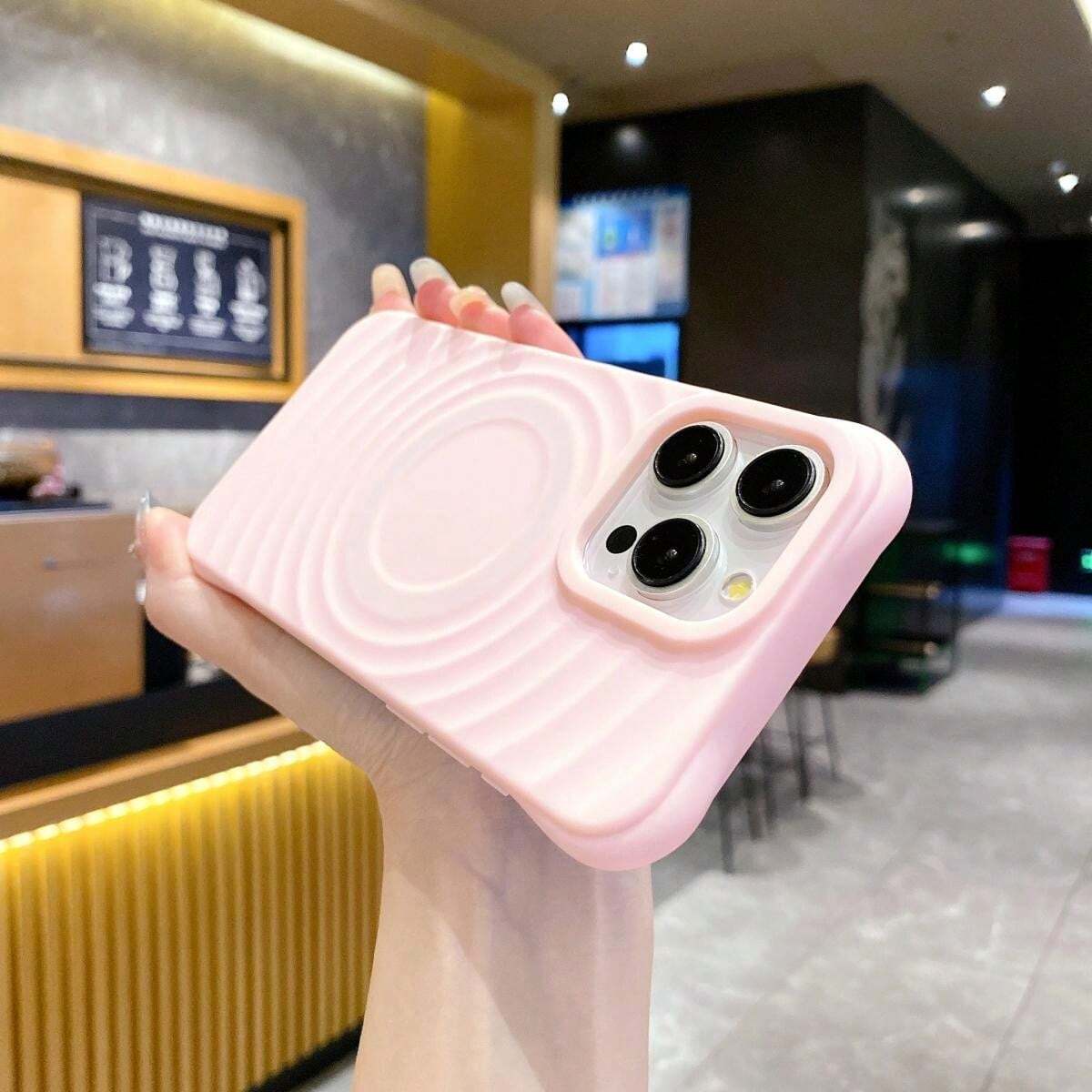 Simple Solid Color Ripple Texture Magsafe Compatible Phone Case