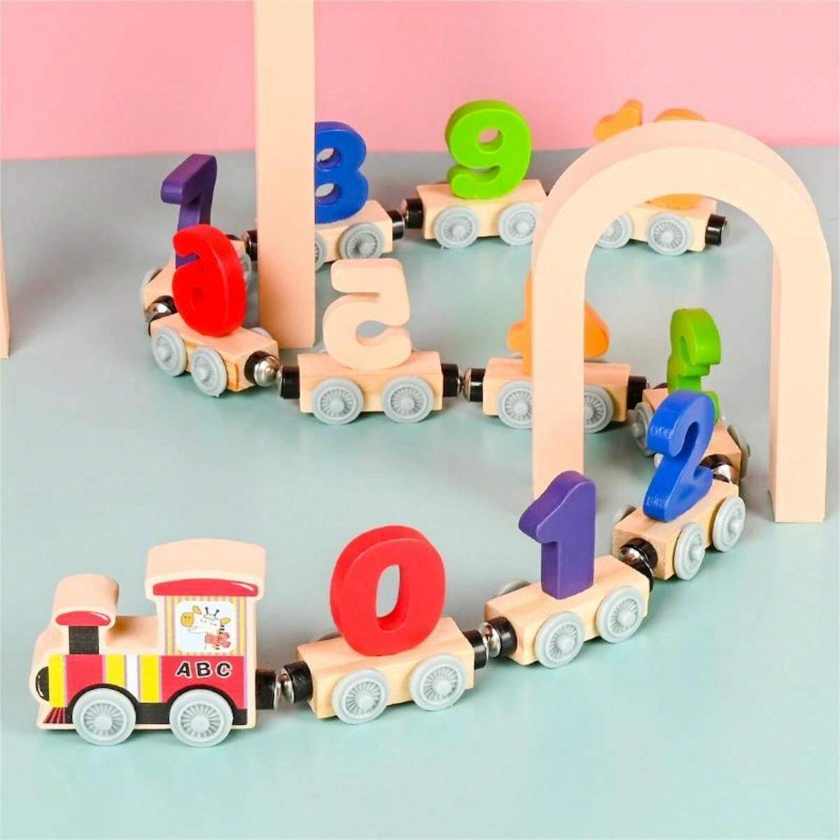Wooden Train - 12 Number & Color Recognition Magnetic Train Set, Wooden