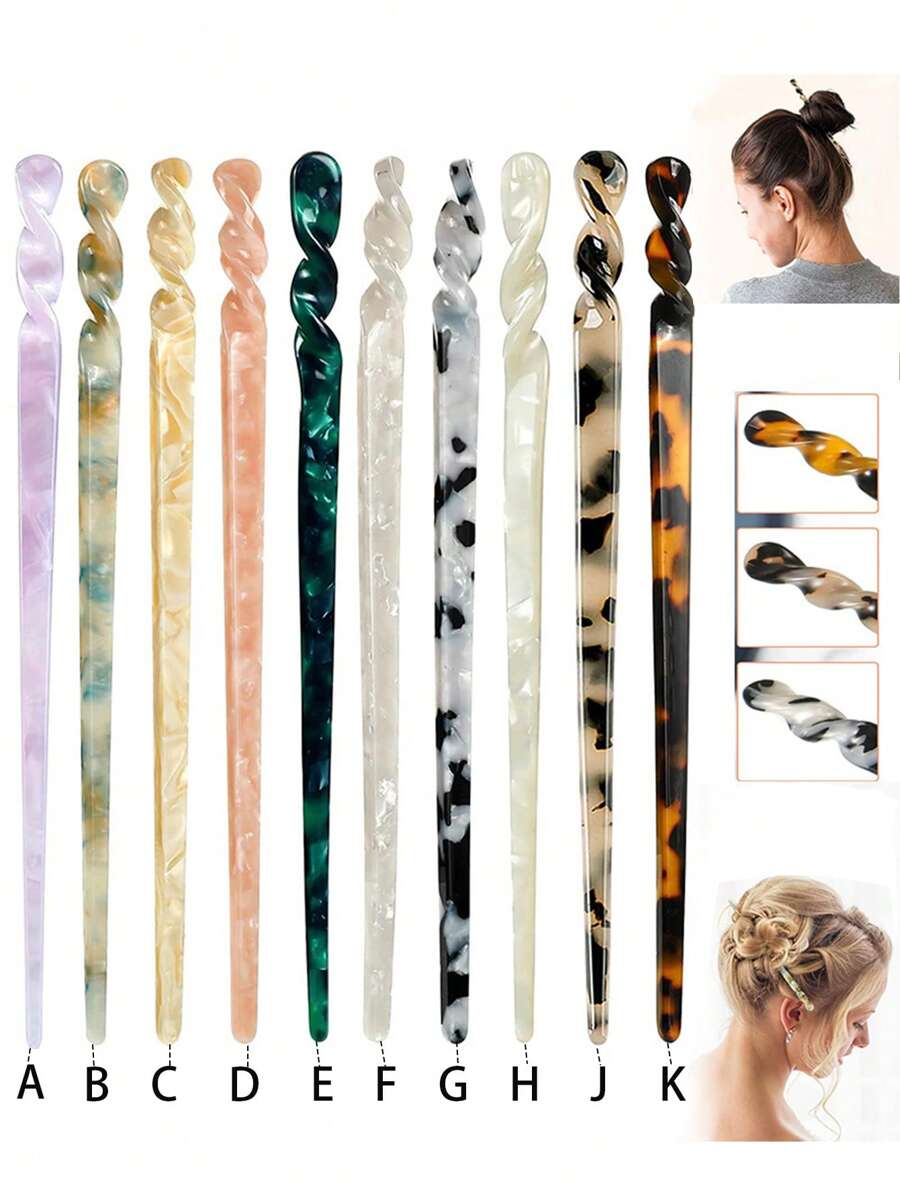 Vintage Style Minimalist Ditsy Floral Acetic Acid Hair Stick For Making Twisted Bun Design, Japanese Style Hair Accessory For Women - 1pc,Leopard Print Hair Pin Hair Bun Maker Bun Hair Piece Hair Styling Pins, School Stuff, Hair Accessories, Head Accessories - Multicolor - View 1