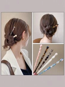 Vintage Style Minimalist Ditsy Floral Acetic Acid Hair Stick For Making Twisted Bun Design, Japanese Style Hair Accessory For Women - 1pc,Leopard Print Hair Pin Hair Bun Maker Bun Hair Piece Hair Styling Pins, School Stuff, Hair Accessories, Head Accessories - Multicolor - View 6
