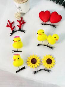 2pcs/Set Fashionable Cartoon Small Yellow Duck Hair Clips, Suitable For Men & Women, Fashion Hair Accessories, Party Gift, Sunflower Spring Hair Clips, Cute Floral ,School Stuff, College, Vacation Outfits Woman, Head Accessories - Multicolor - View 3