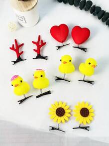 2pcs/Set Fashionable Cartoon Small Yellow Duck Hair Clips, Suitable For Men & Women, Fashion Hair Accessories, Party Gift, Sunflower Spring Hair Clips, Cute Floral ,School Stuff, College, Vacation Outfits Woman, Head Accessories - Multicolor - View 1