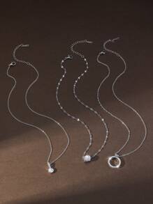 Hihho 女士時尚優雅項鍊3入組，鑲嵌小腰箍設計，創意奢華珠寶禮物 - 銀色 - 查看 3