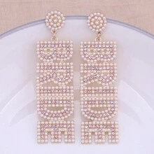 Diseño De Letra Novia Con Cuentas Blancas Brillantes Decoración De Diamantes De Imitación Pendientes De Borla Estilo Bohemio Lindo Joyería De Aleación Accesorios De Boda - Estilo 1 - Ver 8