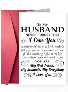 1pc Thank You Greeting Card With Heartfelt Message For Husband, Anniversary, Valentine's Day, Birthday Card (Random Envelope Style & Color Included) Back To School,Back To School,School Supplies
