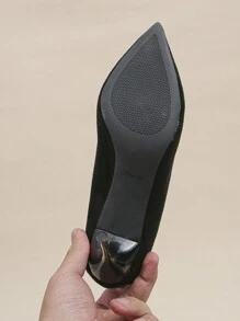 2023 New Arrival High Heels, Pointed Toe, Thin Heels, Comfortable & Fashionable, Plus Size, Commuting & Versatile, Suede, Sexy Low Vamp Women's Shoes - Black - View 6