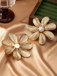 1 pereche de cercei de damă exagerați retro europeni și americani, cu incrustație de perle artificiale, cercei de îndrăgostiți - Aur Galben - Vizualizare 5