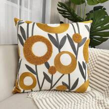 1pc Canvas Embroidered Floral Design Cushion Cover For Living Room Sofa, Bedroom, Bay Window (Pillow Core Not Included) - Multicolor - View 7