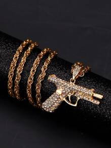 1 pièce Collier pendentif de fusil d'assaut AK47 créatif mode punk rétro avec strass, convient pour le port quotidien des hommes, super cadeau pour lui