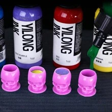 TOEDO Tattoo Ink Cup 200pcs Plastic Eyelash Glue Rings Disposable Skull Tattoo Ink Cup Pigment Ink Cup, Eyelash Glue Holder, Eyelash Extension Supplies, Tattoo Accessories - Multicolor - View 5