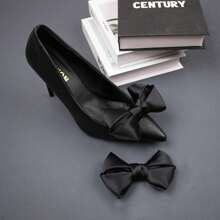 1pair Black Satin Bowknot Shoe Clips, Wedding Shoe Accessories, Shoe Decoration