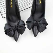1pair Black Satin Bowknot Shoe Clips, Wedding Shoe Accessories, Shoe Decoration