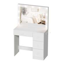 AYYDS Dressing Table With Mirror For Makeup, Cosmetic Table With Large Mirror, White Vanity Table, 1 Large Drawer & Chest Of Drawers With 3 Drawers - White - View 8