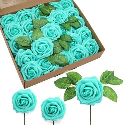Artificial Flowers 7/12/17/22/27/32pcs Real Looking Ivory Foam Fake Roses With Stems For DIY Wedding Bouquets Bridal Shower Centerpieces Arrangements Party Tables Decorations OPP Bag Packaging (Excluding Box)