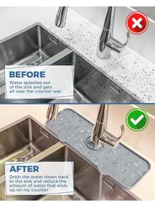 1pc Kitchen Sink Splash Guard - Silicone Faucet Handle Drip Tray, Dishwashing Liquid Dispenser, Sponge Holder Pad For Behind Faucet, Kitchen Protective Tool Sink Accessories For Kitchen Counter And Bathroom - Grey - View 3