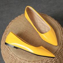 MonaNise 女士时尚尖头低帮紫色平底鞋，秋季户外休闲鞋；香槟色高端感红色休闲鞋；百搭黄色鞋，舒适黑色鞋 - 黃色 - 查看 3