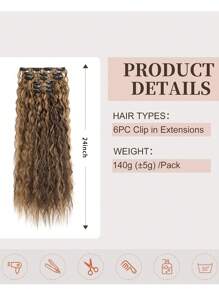 Bộ 6 lọn tóc nối kẹp LONAI, dài 24 inch, sợi tổng hợp, màu nâu sô cô la điểm xuyết vàng caramel, phù hợp cho nữ. - Nhiều màu - Xem 7