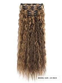 Bộ 6 lọn tóc nối kẹp LONAI, dài 24 inch, sợi tổng hợp, màu nâu sô cô la điểm xuyết vàng caramel, phù hợp cho nữ. - Nhiều màu - Xem 3