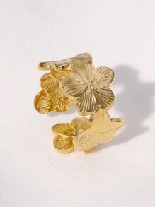 1 szt. Retro wiejski styl stal nierdzewna w kształcie kwiatu otwarty pierścień z unikalnym wzorem, idealny dla kobiet do noszenia na codziennych imprezach walentynkowych