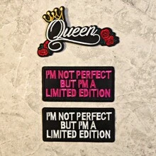 Alphabet "Queen I Am Not Perfect" Embroidery Iron-On Patch Decoration Sticker For Women Clothing DIY Creative Apparel Design Patch