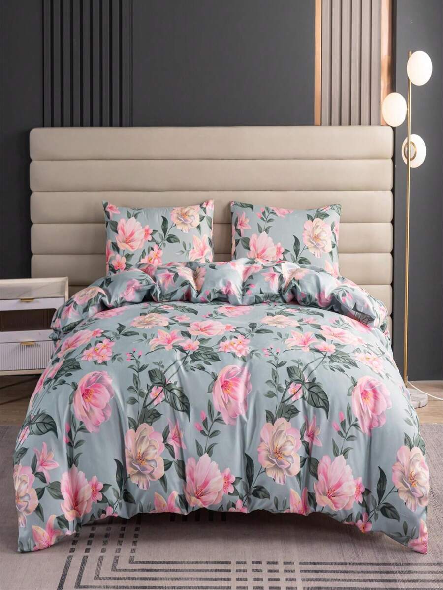 3pcs Dacron Printing Bed Hat Three Piece Set (One Bed Hat + Two Pillowcases) - Peony - View 1