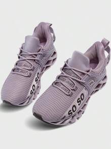 Valentine's Day Women'S Just So So Alphabet Running Lace-Up Shoes Festival Gift Non Slip Athletic Tennis Walking Blade Type Sneakers - Màu tím hoa cà - Xem 2