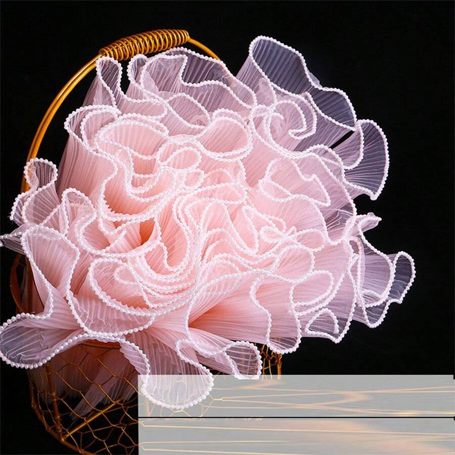 1pc Faux Pearl Decor Gift Wrapping Mesh, White Bouquet Decorative Netting, Used For Bouquet Wrapping And Decoration - Champagne - View 1