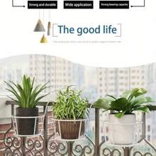 Iron Balcony Flower Stand Railing Plant Stand Hanging Basket Fern Stand, Circular Pot Hanger - Multicolor - View 4