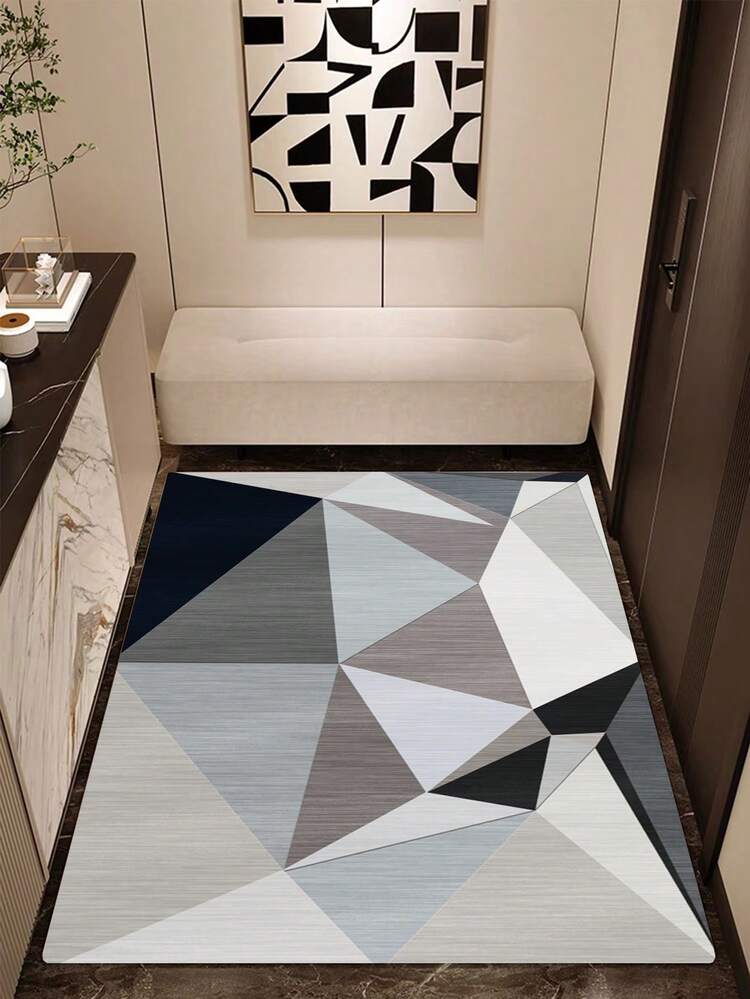 1 Peça de Tapete Geométrico com Padrões de Pelúcia Cristalina 850g / M², Espessura Retangular Antiderrapante Lavável de 0,8cm para Decoração de Tapete de Sala de Estar, Quarto, Decoração de Ambientes - cinza azul - Ver 1