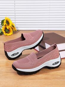 New Fashion Breathable Sport Casual Slip-On Sneakers For Women, Comfortable Square Dance Shoes With Platform And Increased Height, Versatile Breathable Woven Loafers, Plus Size Women Shoes