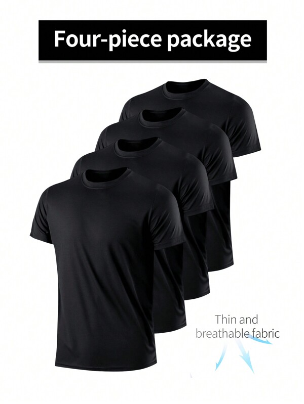 4-Pack Men's Ultra-Thin Moisture-Wicking Crew Neck Active Short Sleeve T-Shirts For Sports, Running, Gym Training, Summer
