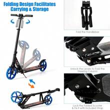 Folding Kick Scooter 2 Flash LED Light-Up Wheels Scooter T-Bar Adjustable Height - Black - View 5