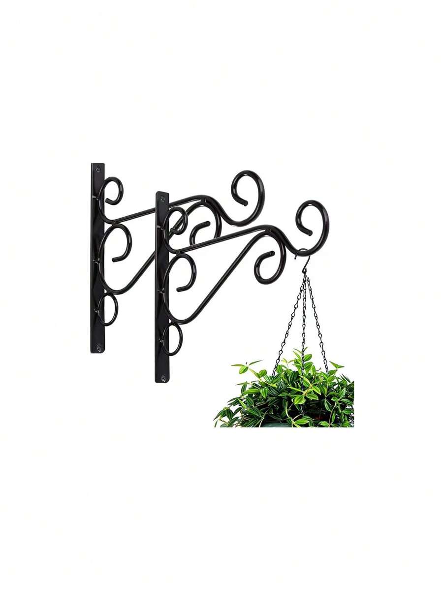 2入組黑色金屬牆掛植物掛鉤，可用於掛鳥飼料器、燈籠、風鈴、花盆、節日裝飾、串燈、燭台、路徑燈和其他室內外擺設 - 黑色 - 查看 1