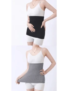 1入組女士純色針織保暖腰部支撐帶，彈性緊貼且厚實，可保護腹部並提升腹部，適用於秋冬季節