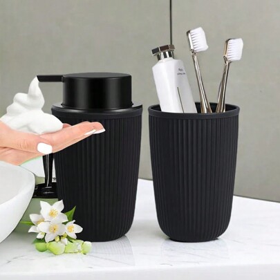 2 piezas Juego de botellas recargables para el baño con bomba de espuma para jabón de manos y vaso para enjuague bucal, decoración del hogar y del baño, decoración de otoño, de vuelta a la escuela