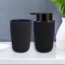 2pcs Bathroom Toiletry Refillable Bottle Set With Foam Pump For Hand Soap And Mouthwash Cup Home Bathroom Decor Fall Decor Back To School - Black Two Piece Suit - View 5