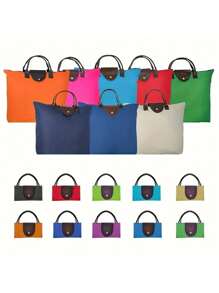 1 件可折叠大容量手提包，手提顶部提手包，牛津轻便购物袋带拉链，便携式多功能行李袋，女士折叠单肩包防水手提包非常适合旅行沙滩包工作包，多色可选，学校用品，书包，学校手提包，学校