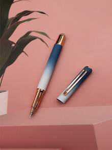 Pluma fuente metálica degradada de 1 pieza para la práctica de la escritura a mano de estudiantes, papelería escolar, con absorbente de tinta incorporado y cartucho de tinta reemplazable de 3,4mm - 14,2 cm * 1,05 cm - Ver 11