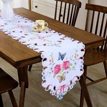 1buc, pereți de masă, husă de masă brodata din dantelă, cârpă de masă din material textil cu design scobit cu flori de fluture, față de masă rezistentă la praf de noptieră TV, decor de cameră, decor pentru masă
