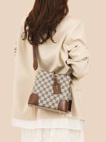 Checkered Pattern Bucket Bag, Vintage Style Shoulder Bag, Crossbody Bag For Women,Gift For Mom - View 3