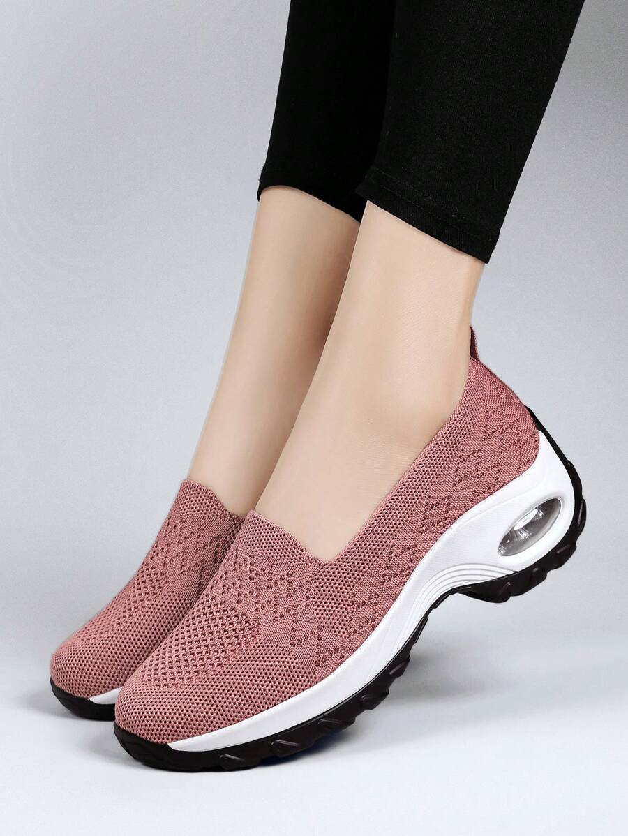 New Fashion Breathable Sport Casual Slip-On Sneakers For Women, Comfortable Square Dance Shoes With Platform And Increased Height, Versatile Breathable Woven Loafers, Plus Size Women Shoes