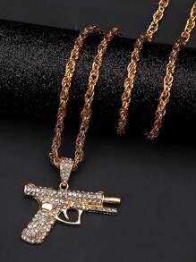 1 pièce Collier pendentif de fusil d'assaut AK47 créatif mode punk rétro avec strass, convient pour le port quotidien des hommes, super cadeau pour lui