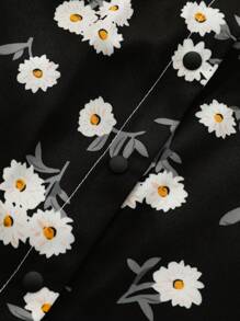 Baby Girl Chrysanthemum Printed Short Sleeve Shirt And Shorts Set, Summer